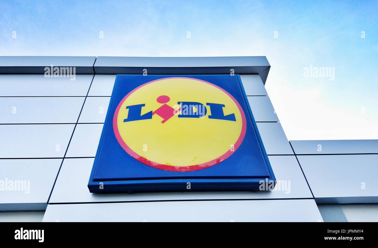PRAGUE, CZECH REPUBLIC - JULY 31, 2017: LIDL logo advertising sign at a supermarket. LIDL is a German discount chain founded in 1973 by German merchan Stock Photo