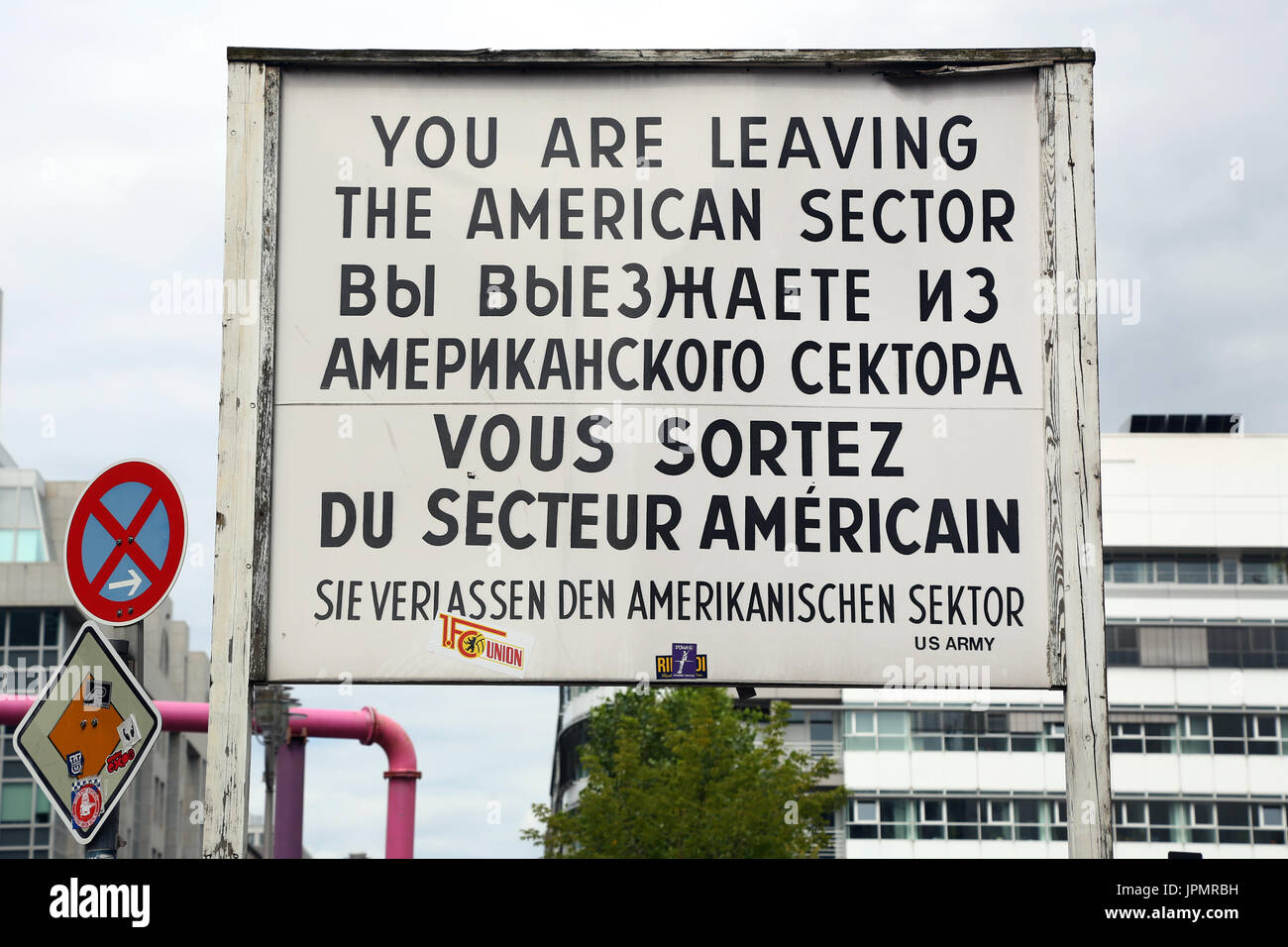 American sector sign at the Checkpoint Charlie border crossing in Berlin, Germany Stock Photo