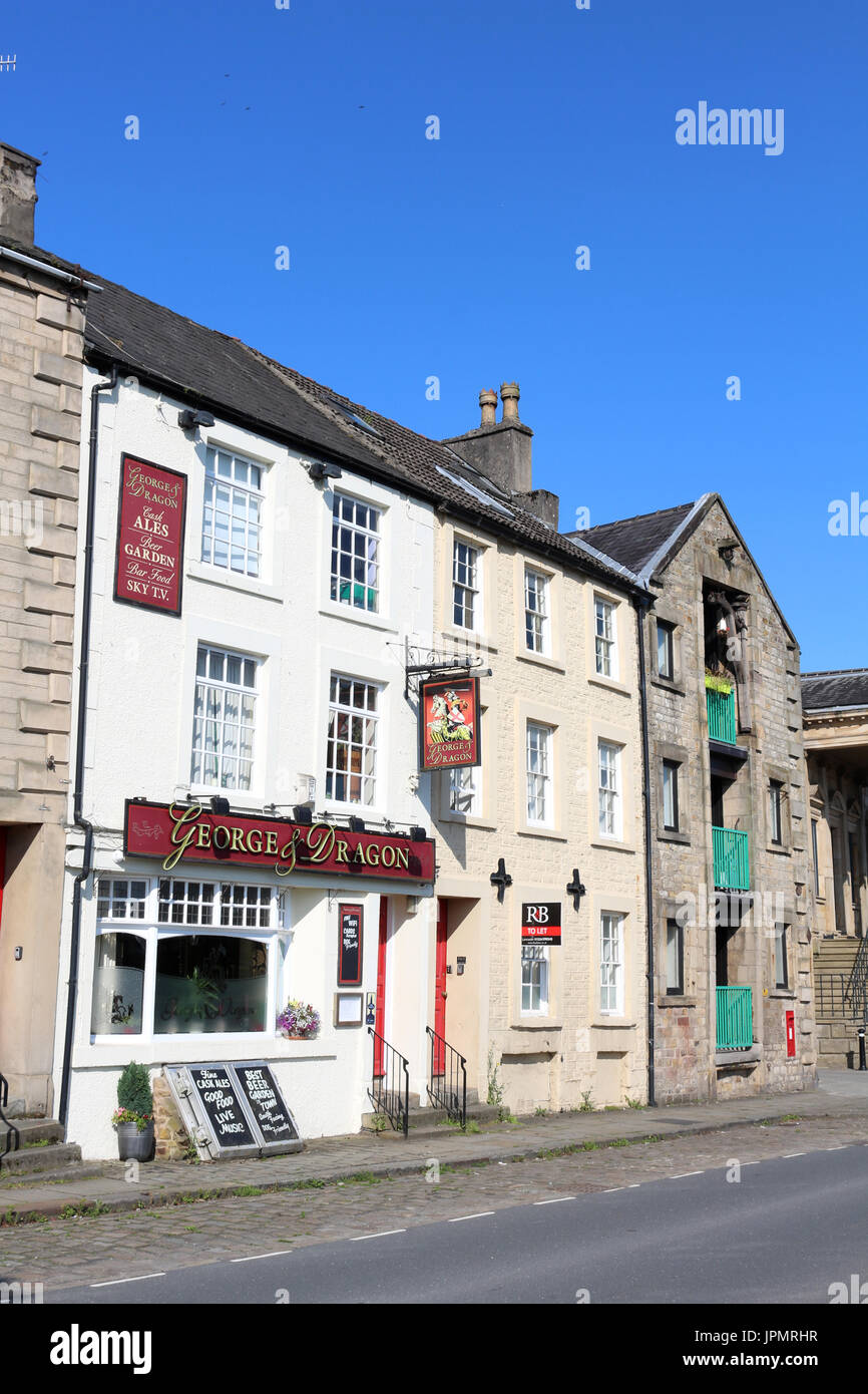 View along St Quay in Lancaster past various buildings