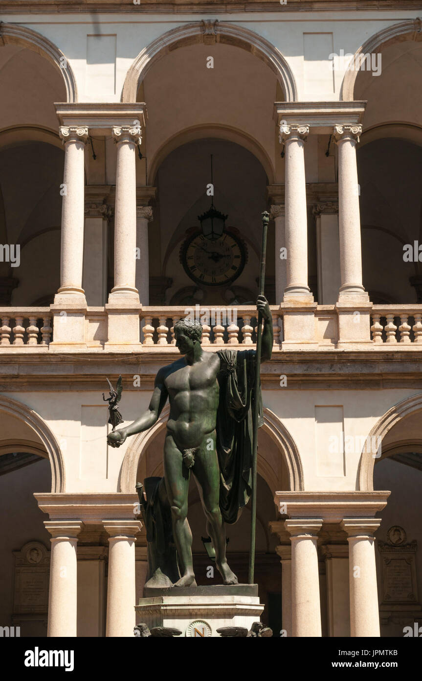 Milan, Italy: the statue of Napoleon as Mars the Peacemaker by Antonio Canova in the main courtyard of Palazzo Brera, home of the Pinacoteca di Brera Stock Photo