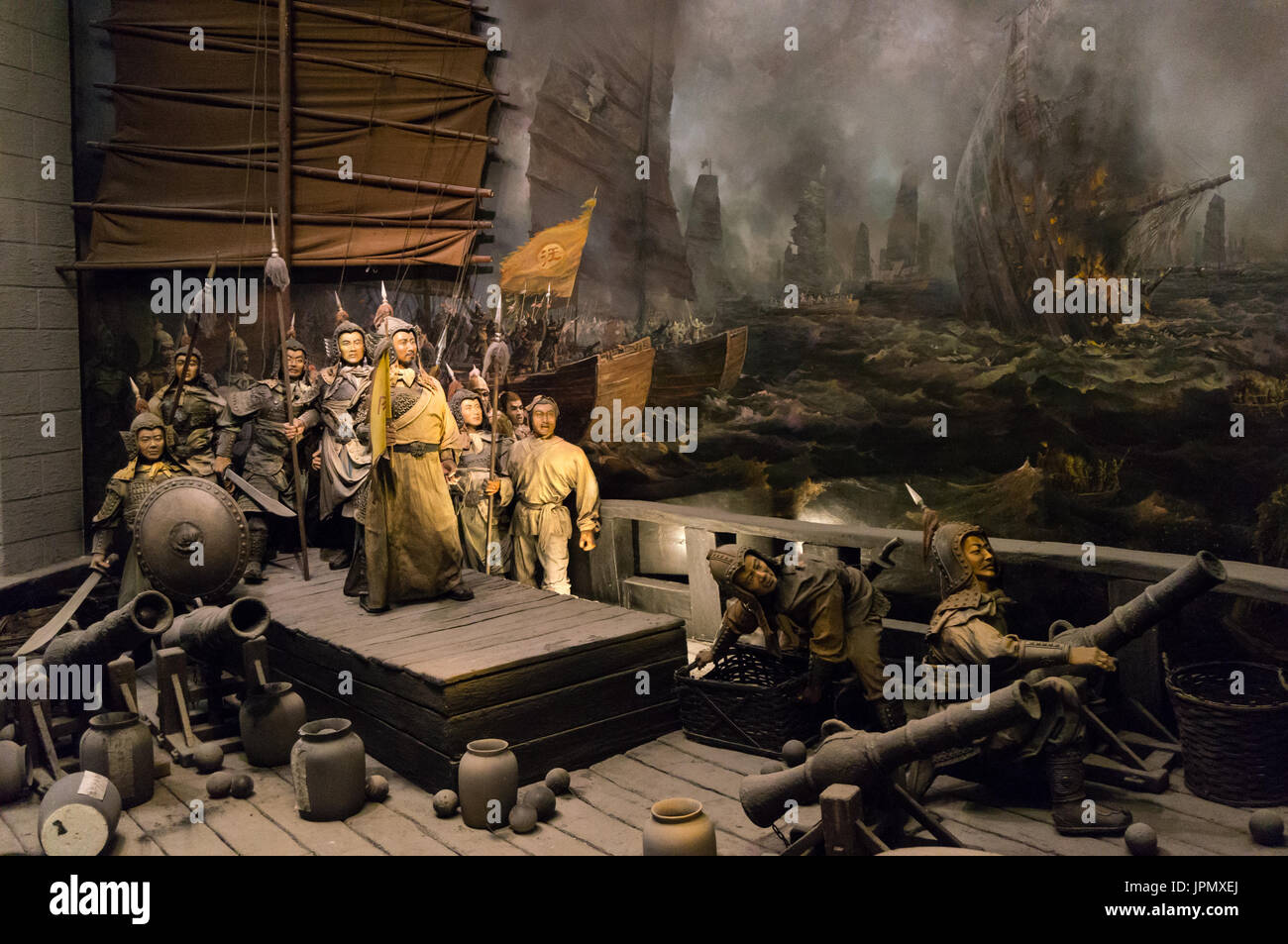 Museum diorama depicting Tunmen Battle, ancient China sea fight versus Portugal Stock Photo