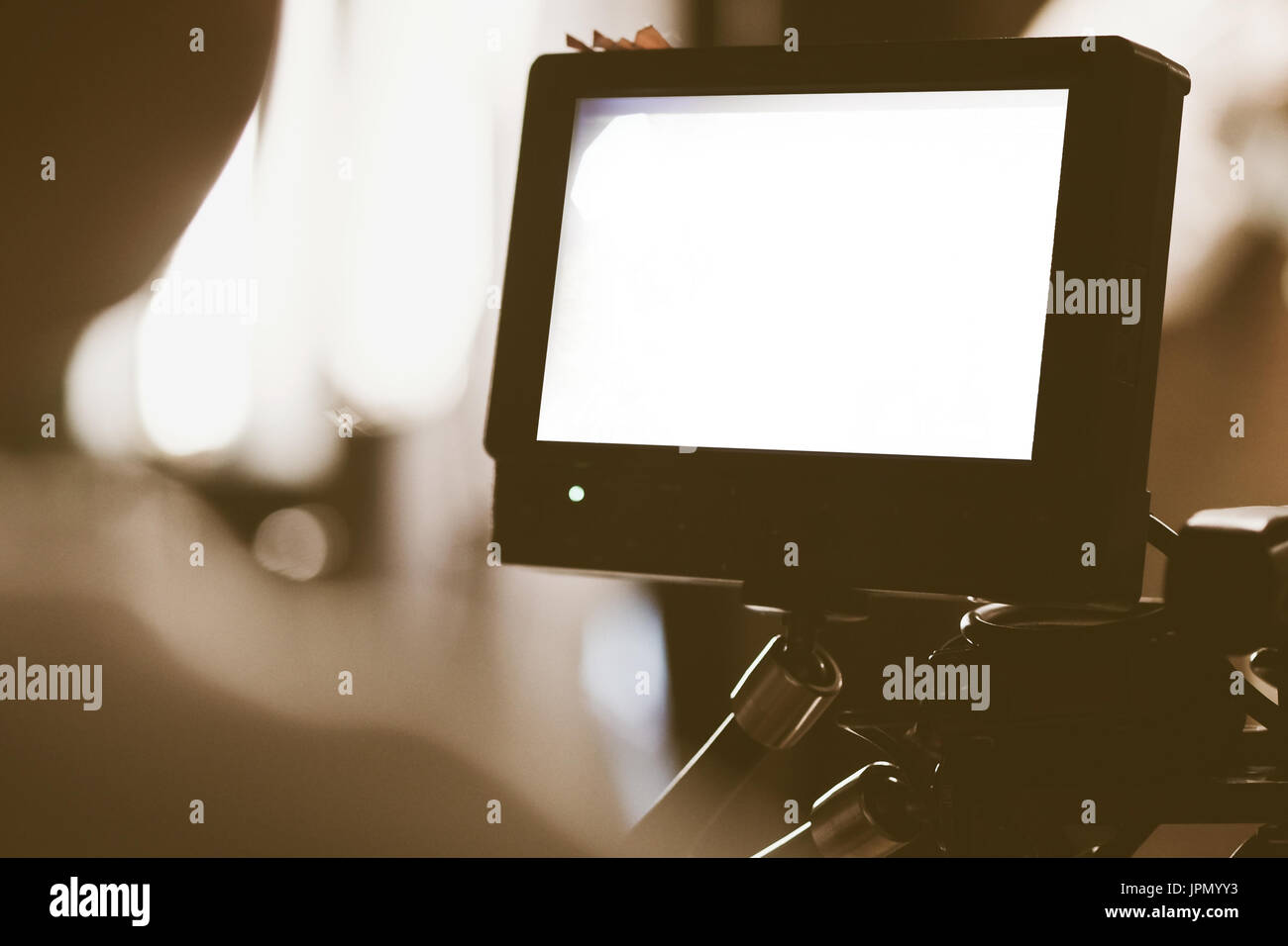 Closeup of Video camera viewfinder, film crew production Stock Photo