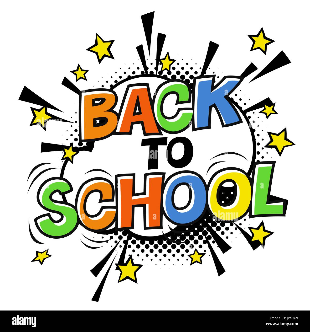 Back to school logotype. On white halftone background Stock Vector