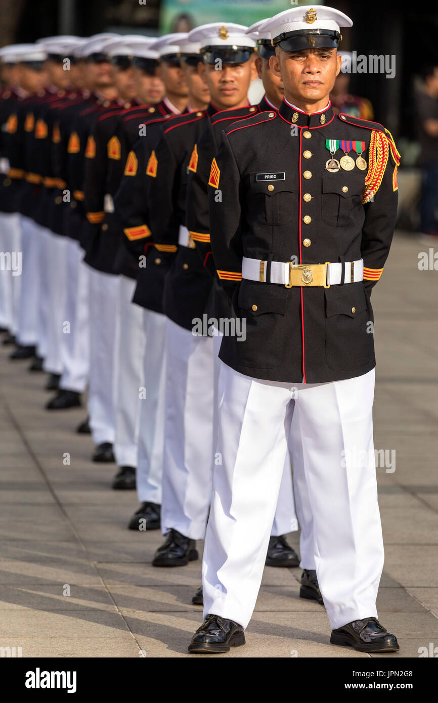 Marines in military parade, Rizal Park, Manila, Philippines Stock Photo