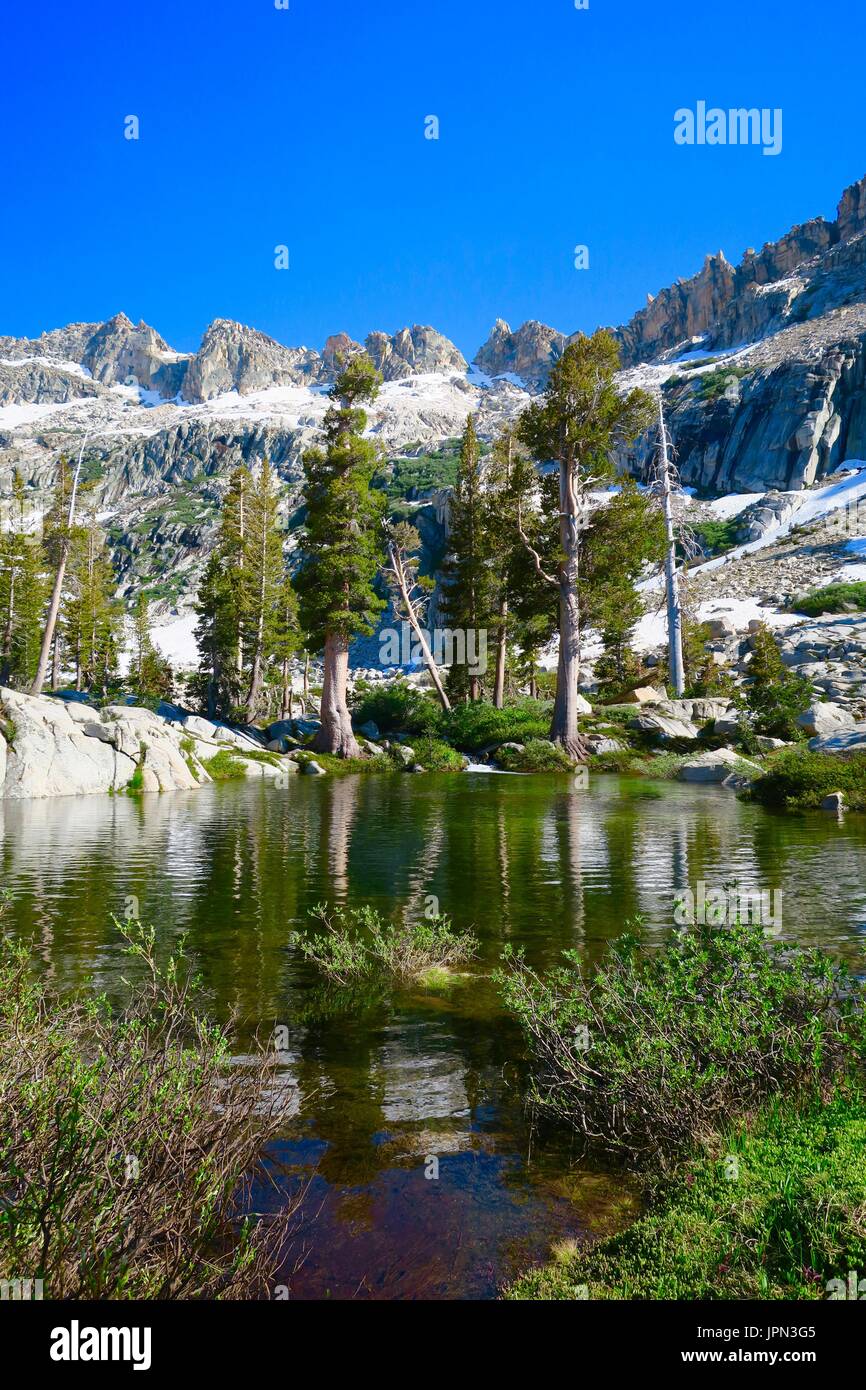 Rugged peaks above Emerald Lake, Sequoia National Park, Tulare County, California, United States Stock Photo