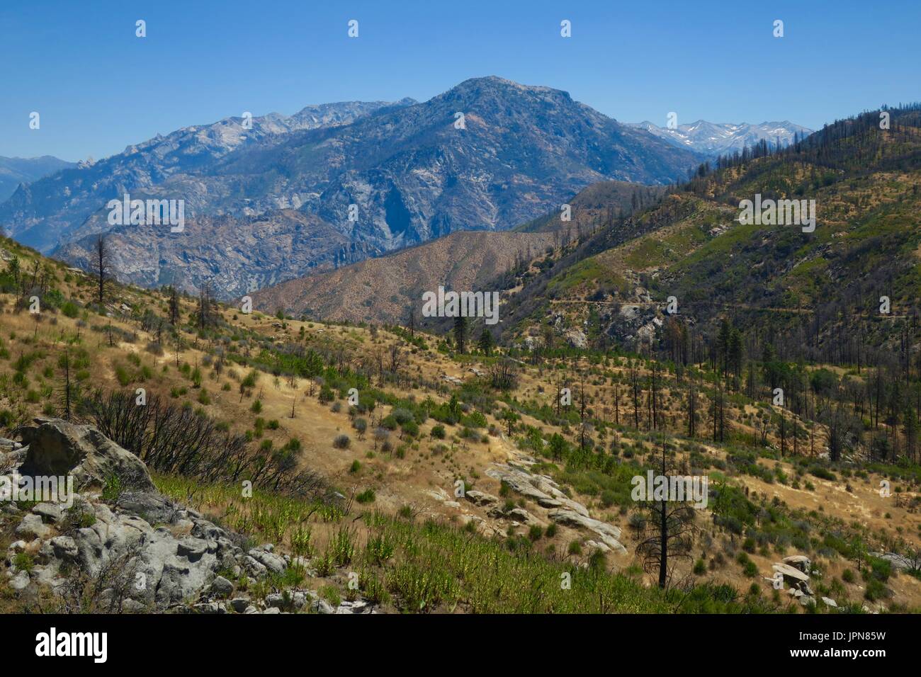 View of mountains from Hume Lake Road, California, United States Stock Photo