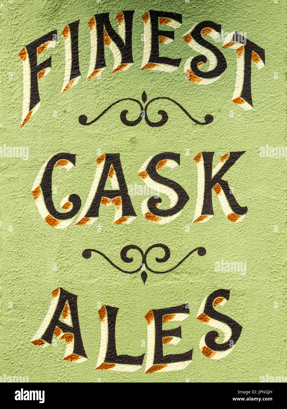 Finest Cask Ales - Painted Sign advertising Finest Cask Ales on the wall of a pub in Cambridge UK Stock Photo