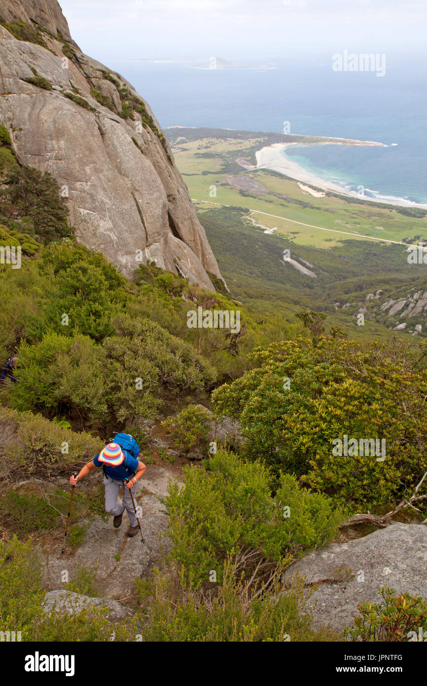 Hikers on Strzelecki Peaks, the highest mountain on Flinders Island