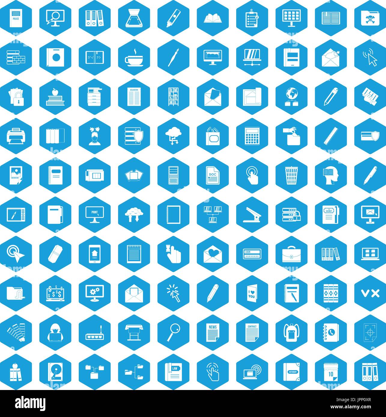 100 folder icons set blue Stock Vector
