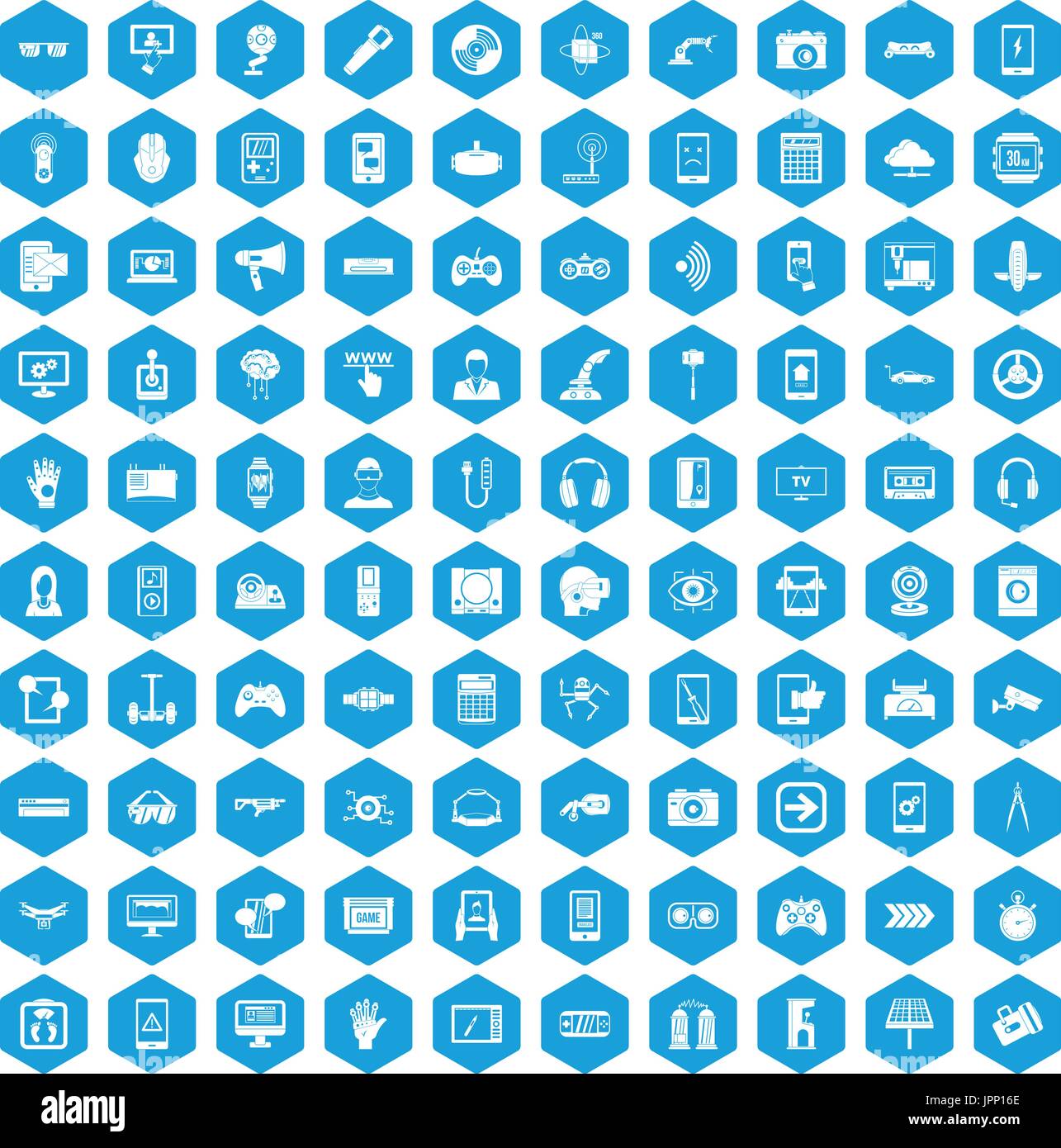 100 gadget icons set blue Stock Vector