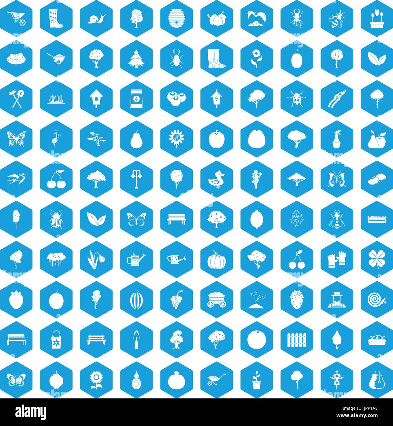 100 gardening icons set blue Stock Vector Image & Art - Alamy