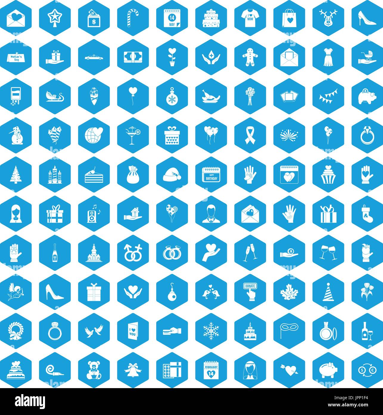 100 gift icons set blue Stock Vector