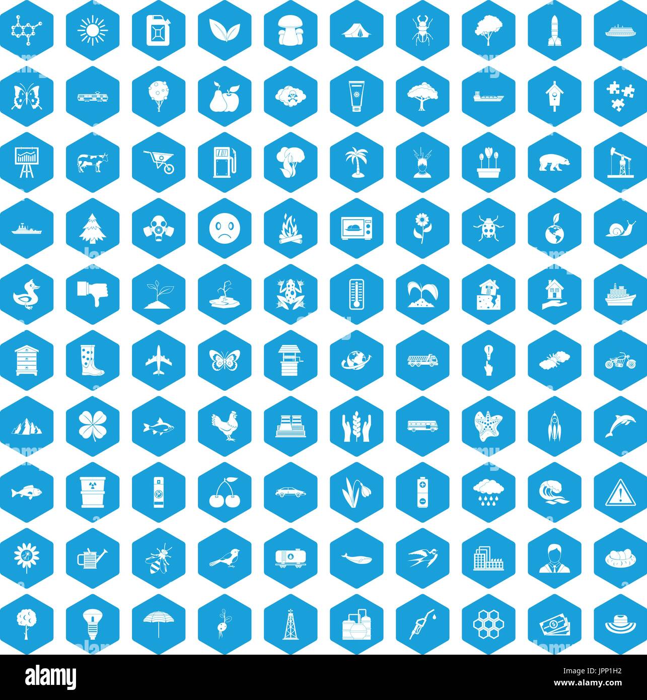100 global warming icons set blue Stock Vector
