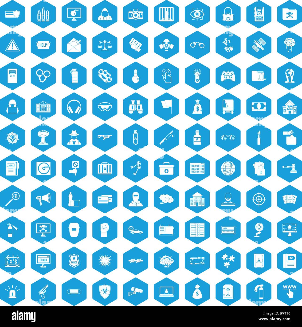 100 hacking icons set blue Stock Vector