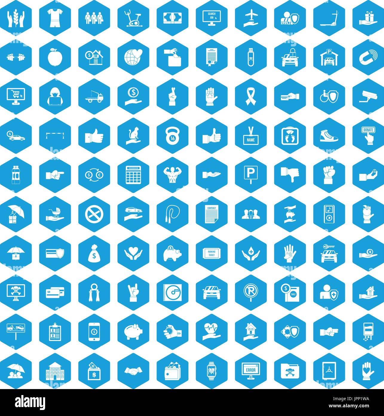 100 hand icons set blue Stock Vector