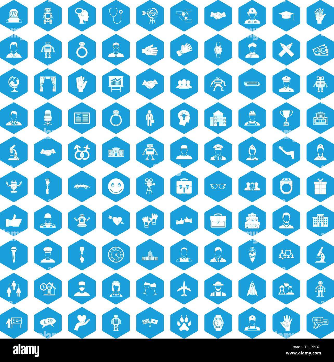 100 handshake icons set blue Stock Vector