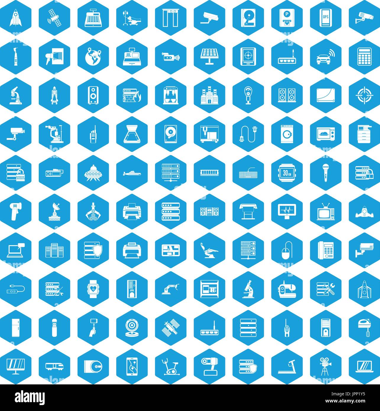 100 hardware icons set blue Stock Vector