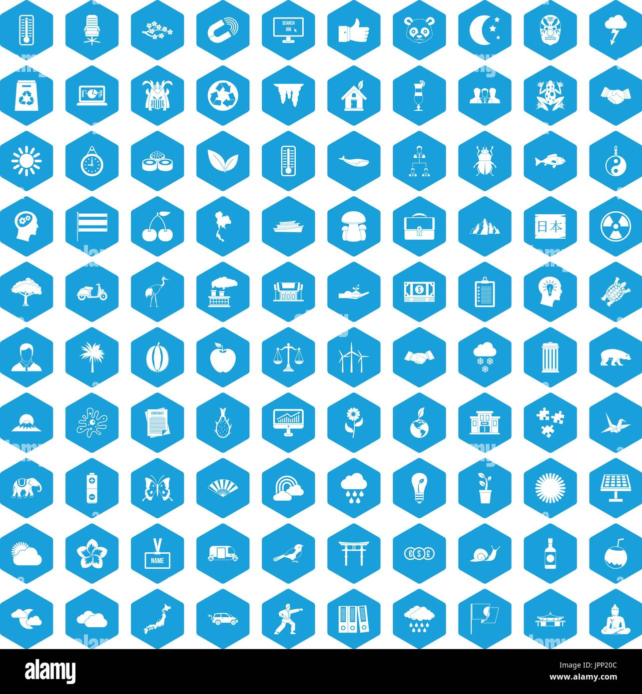 100 harmony icons set blue Stock Vector
