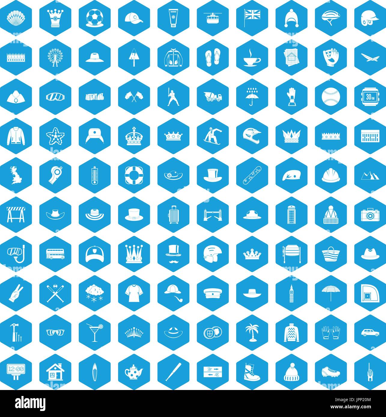 100 hat icons set blue Stock Vector