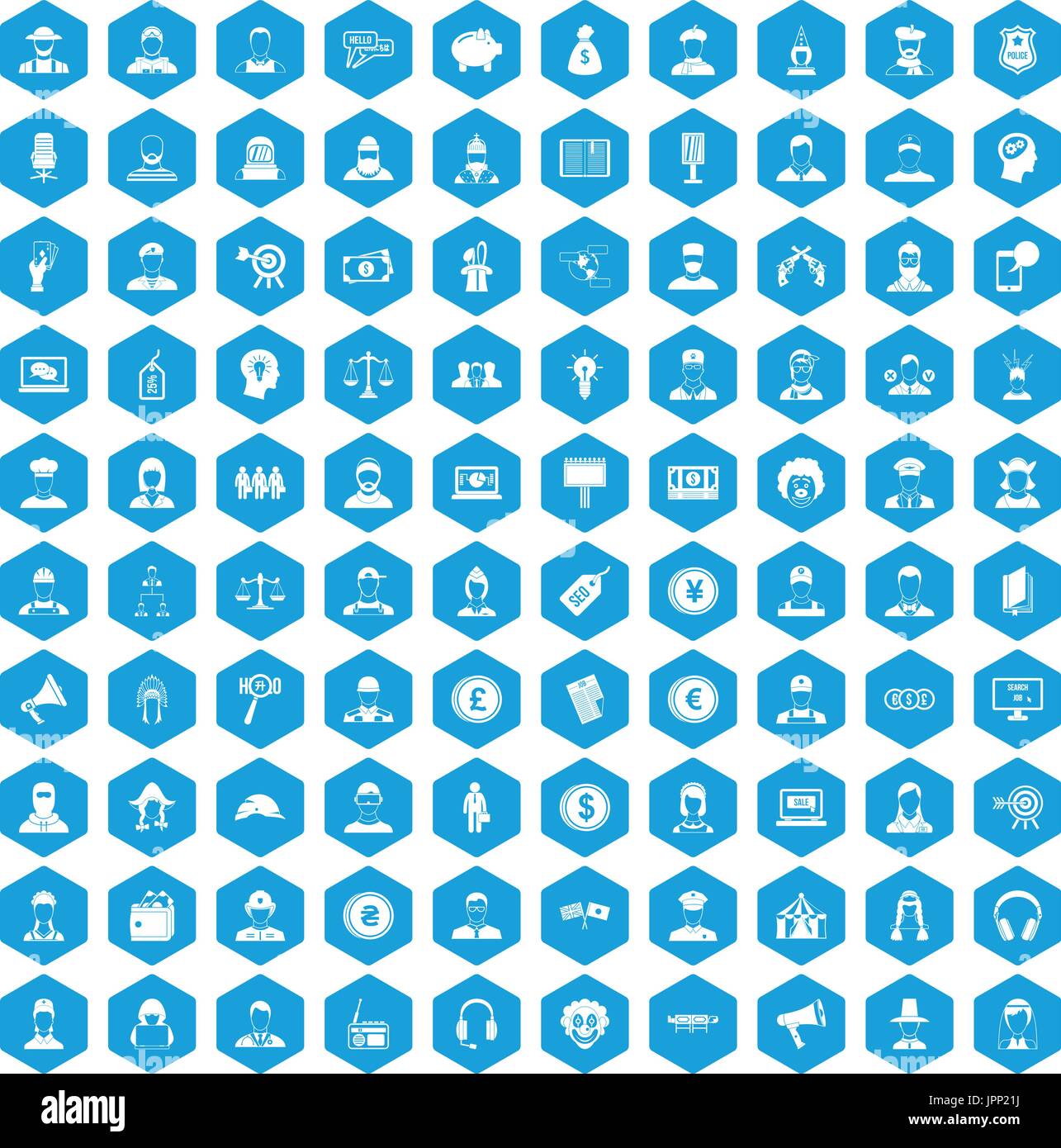 100 headhunter icons set blue Stock Vector