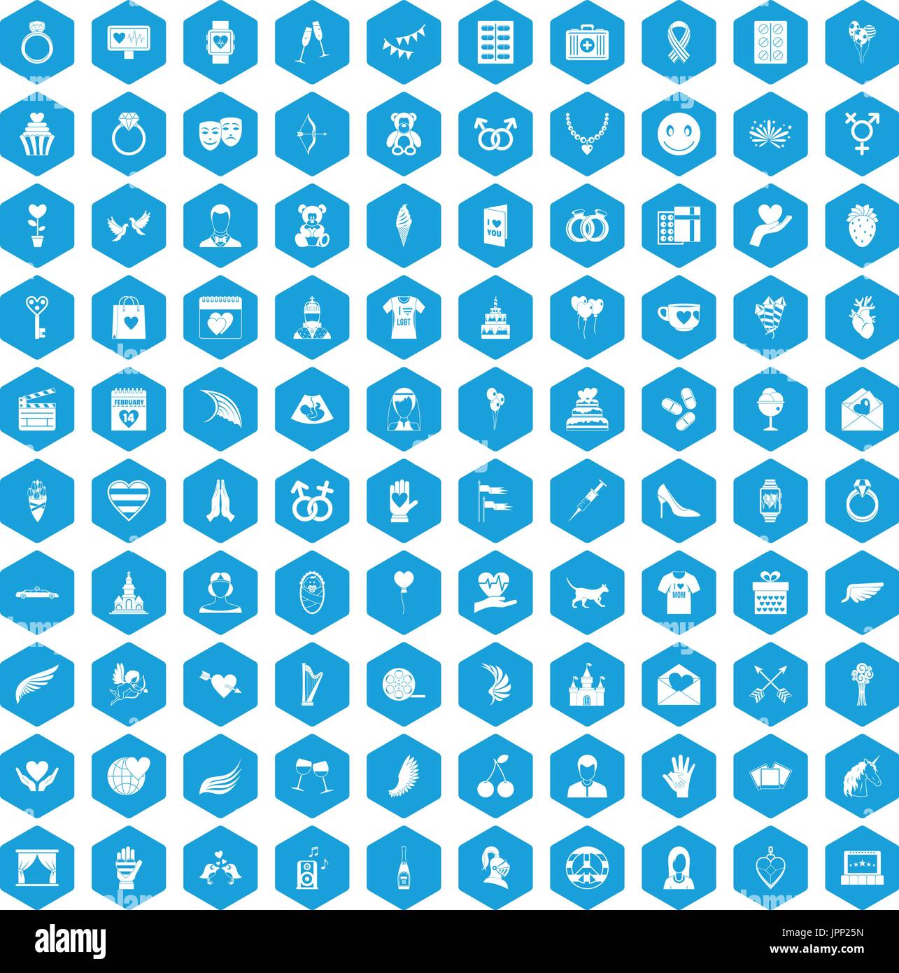 100 heart icons set blue Stock Vector