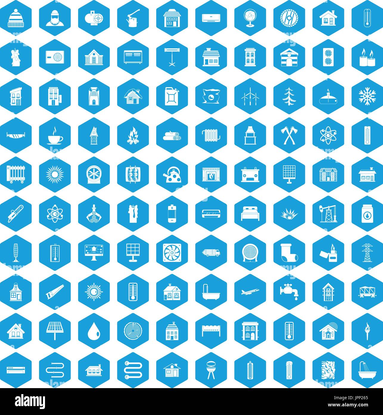 100 heating icons set blue Stock Vector