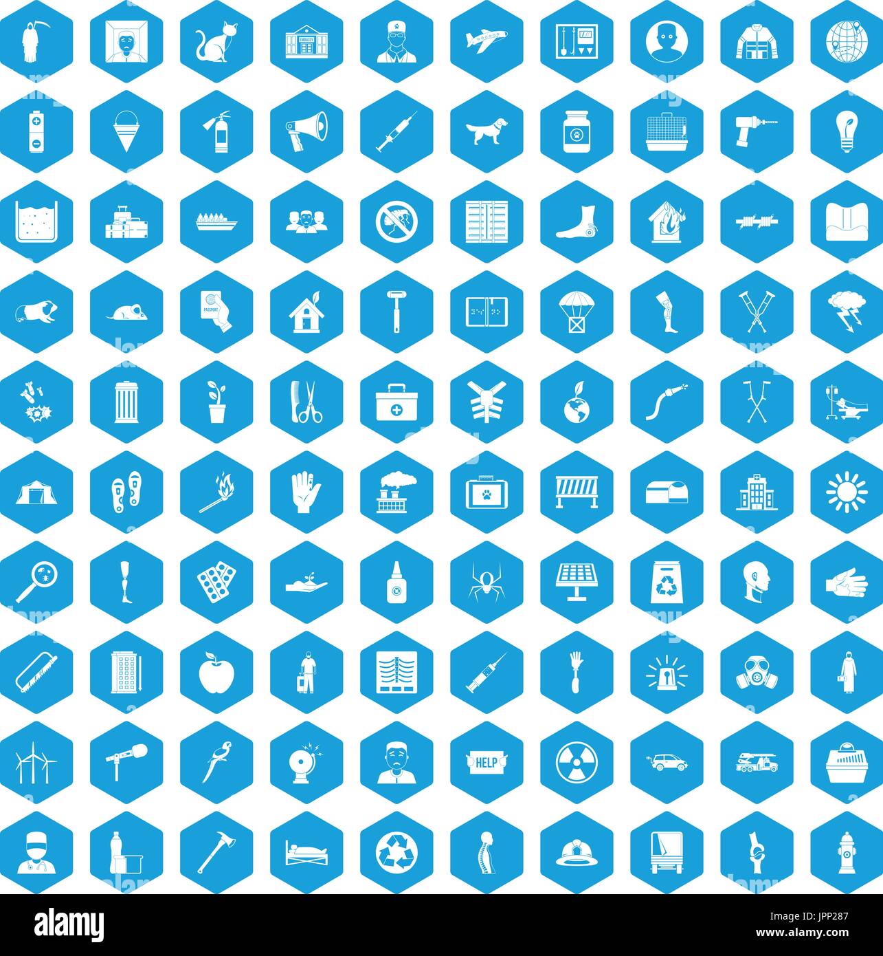 100 help icons set blue Stock Vector