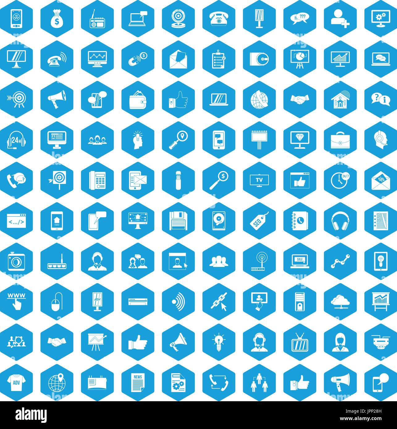 100 help desk icons set blue Stock Vector