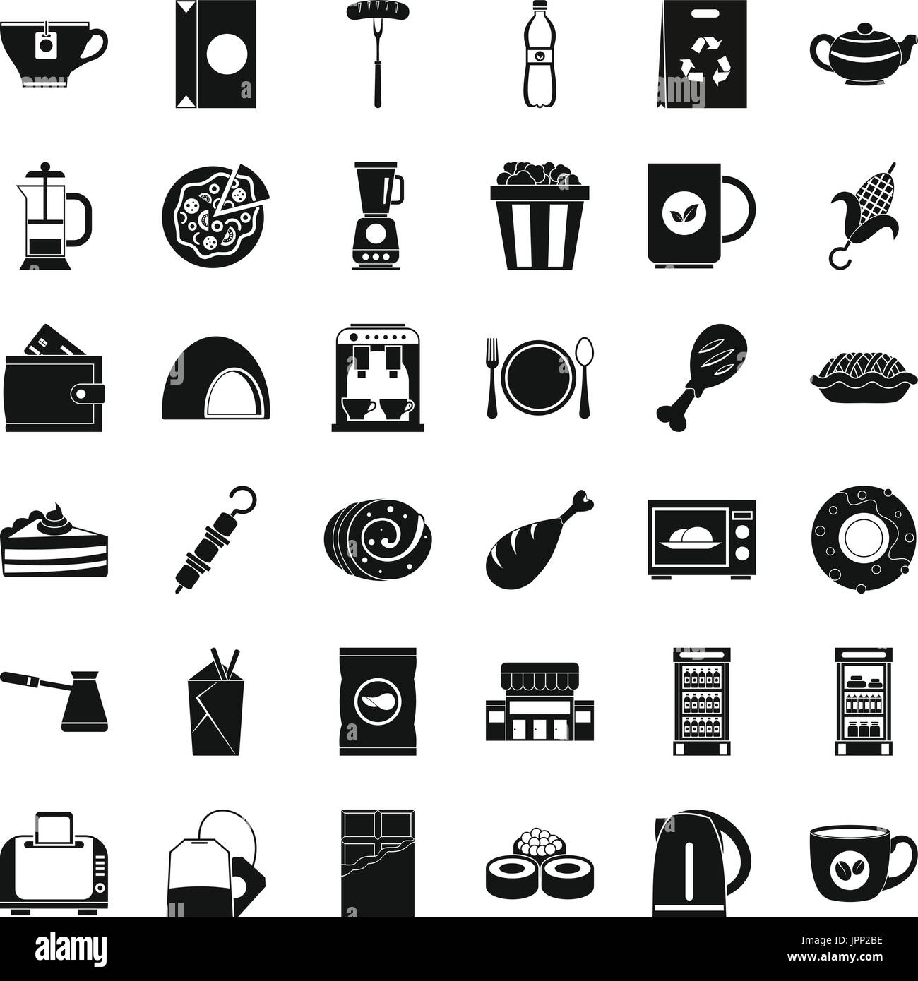 Cafe in town icons set, simple style Stock Vector
