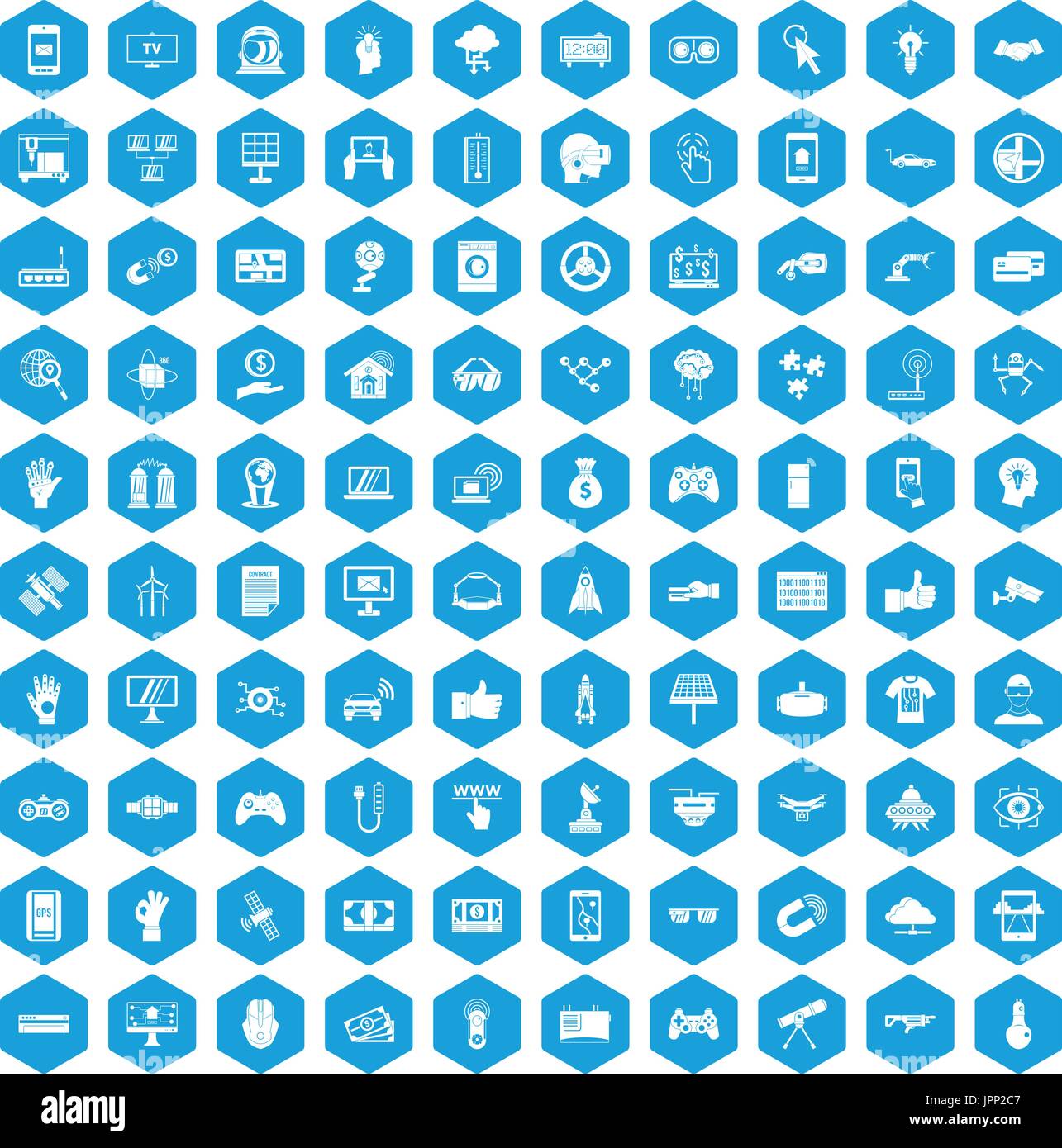 100 hi-tech icons set blue Stock Vector