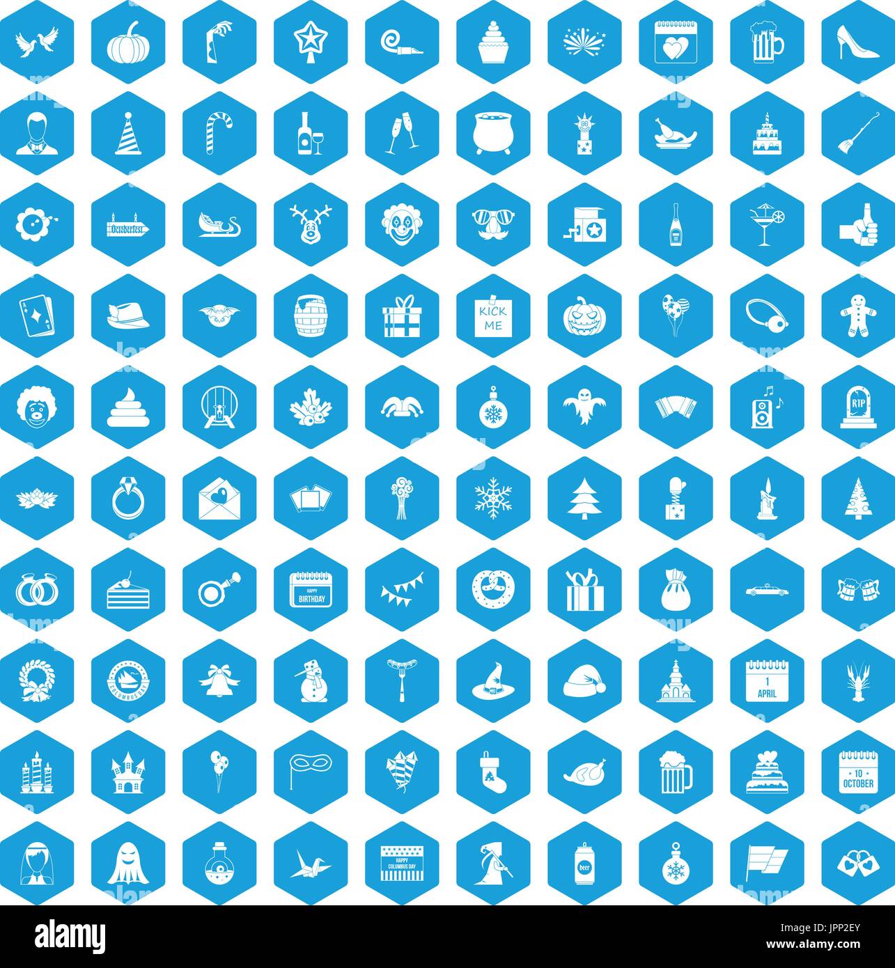 100 holidays icons set blue Stock Vector