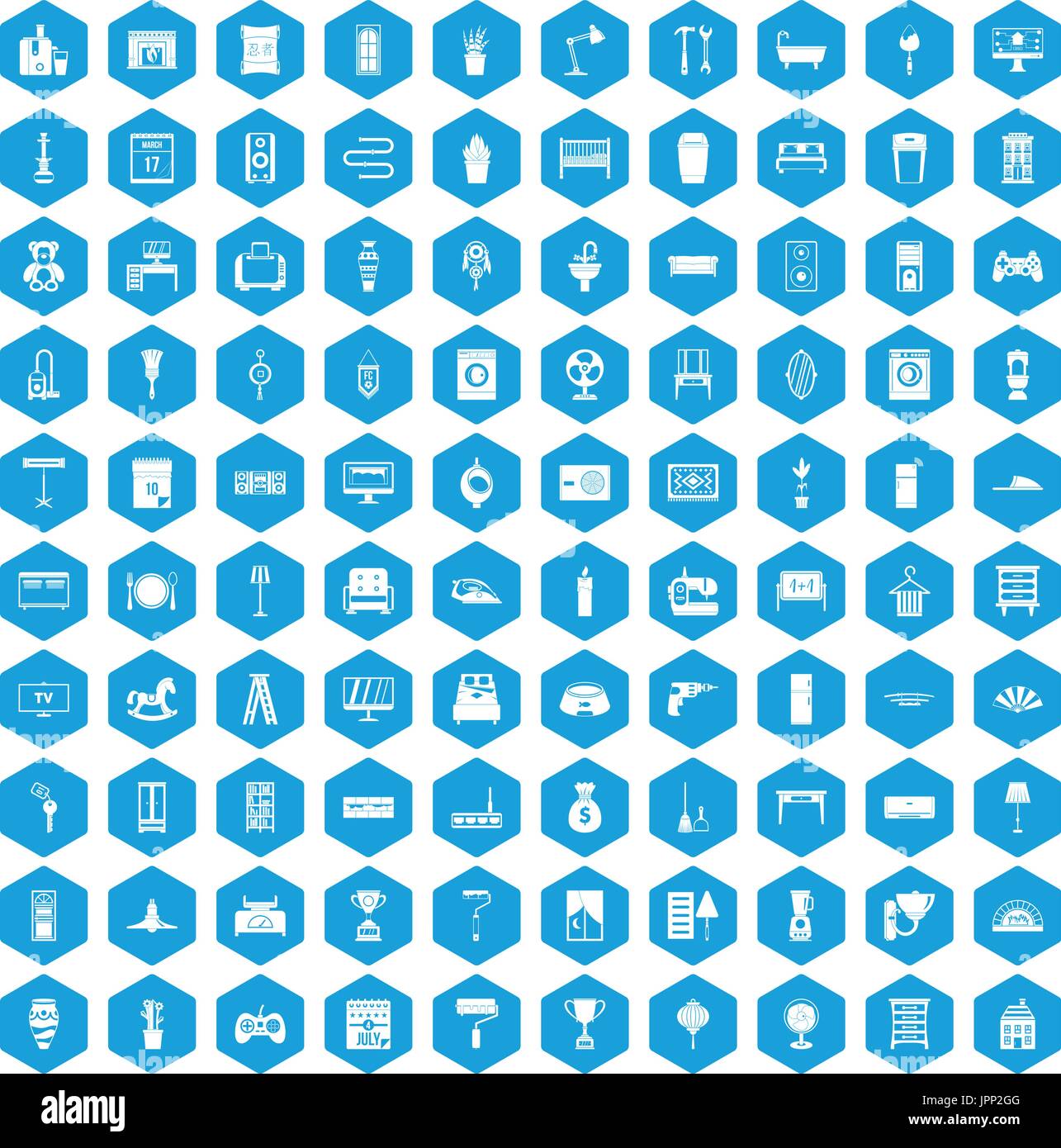 100 home icons set blue Stock Vector