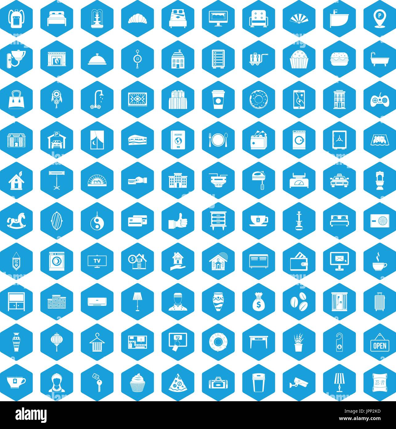 100 hotel icons set blue Stock Vector