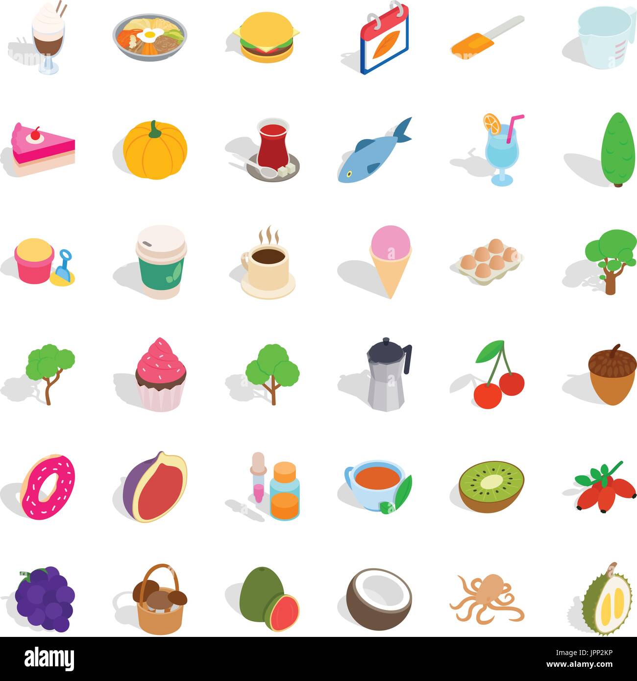 Vegetarian cafe icons set, isometric style Stock Vector