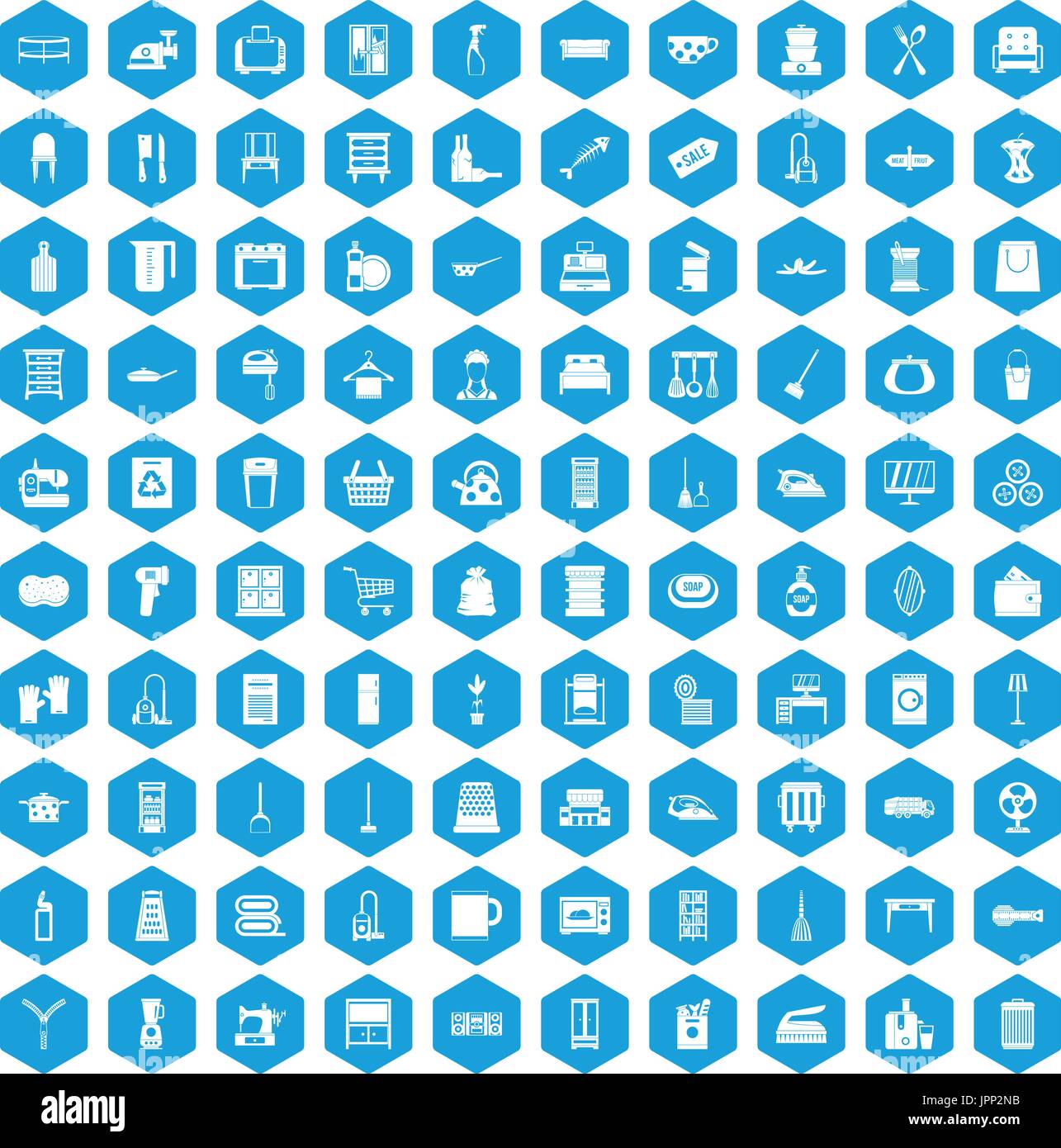 100 housework icons set blue Stock Vector