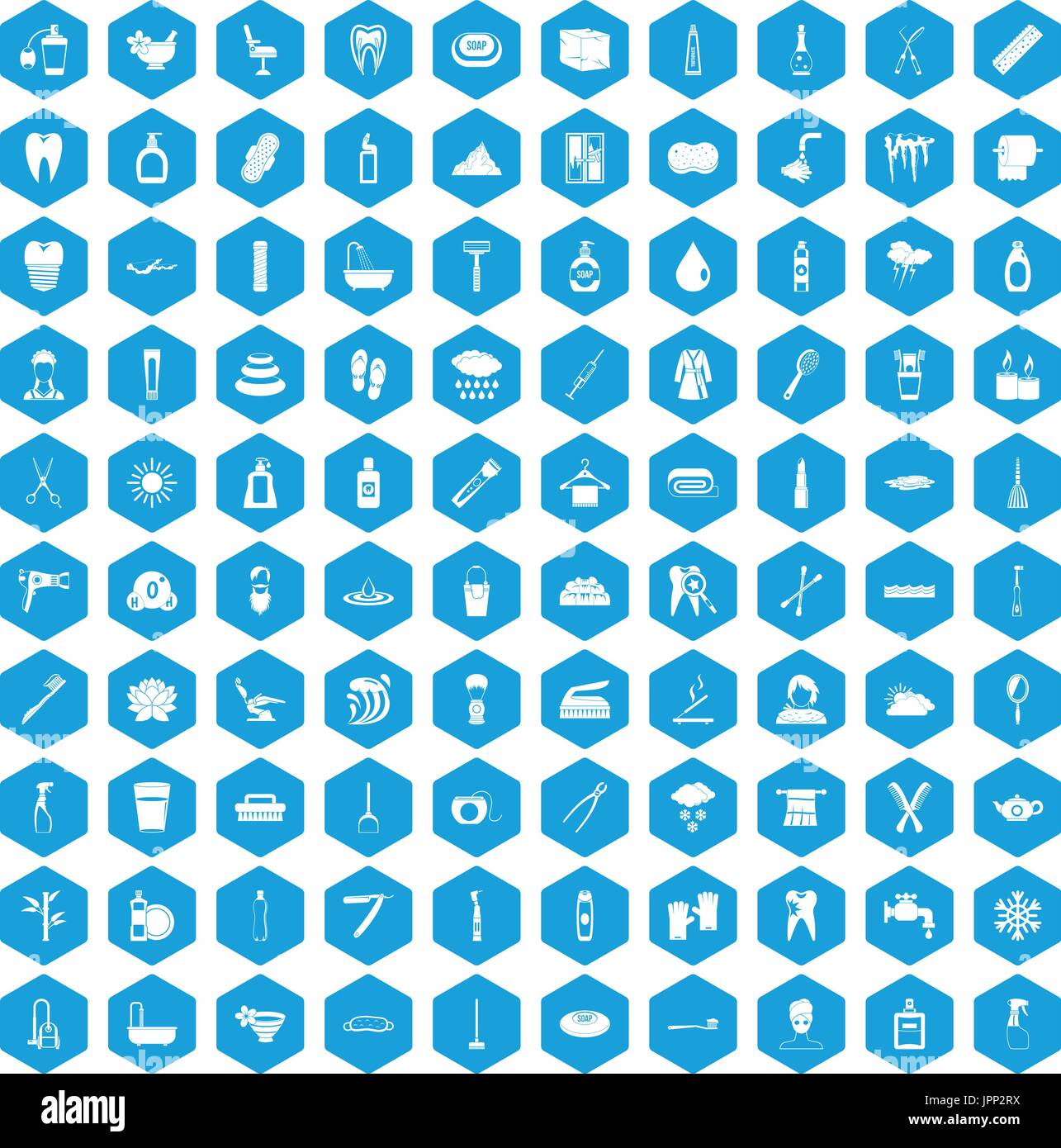 100 hygiene icons set blue Stock Vector