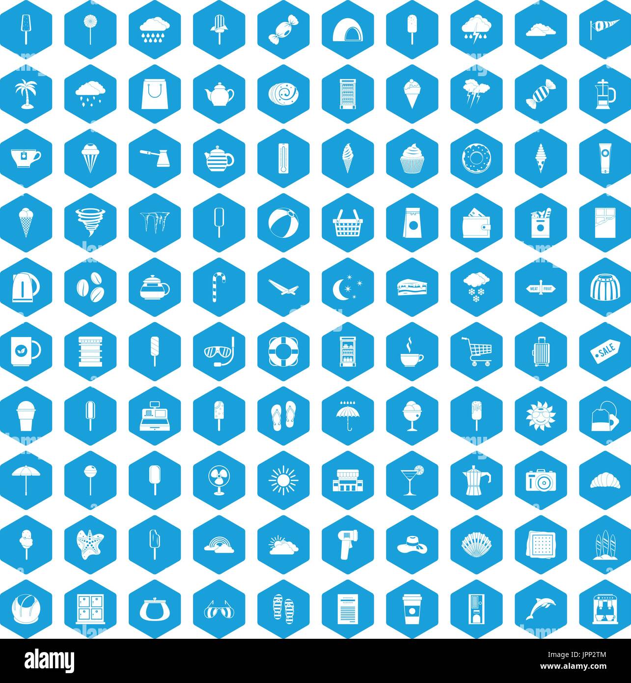 100 ice cream icons set blue Stock Vector