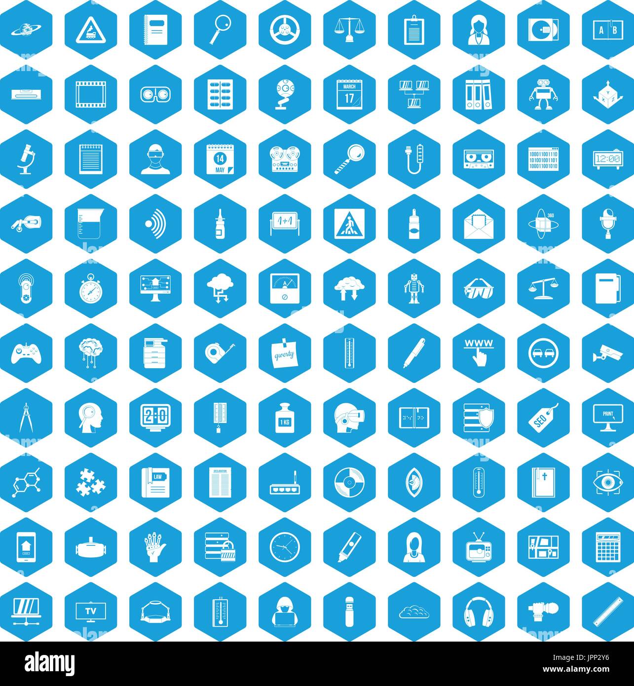 100 information icons set blue Stock Vector
