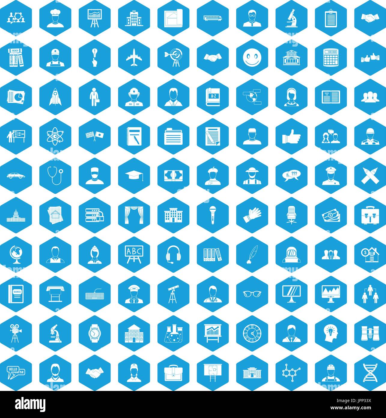 100 intelligent icons set blue Stock Vector