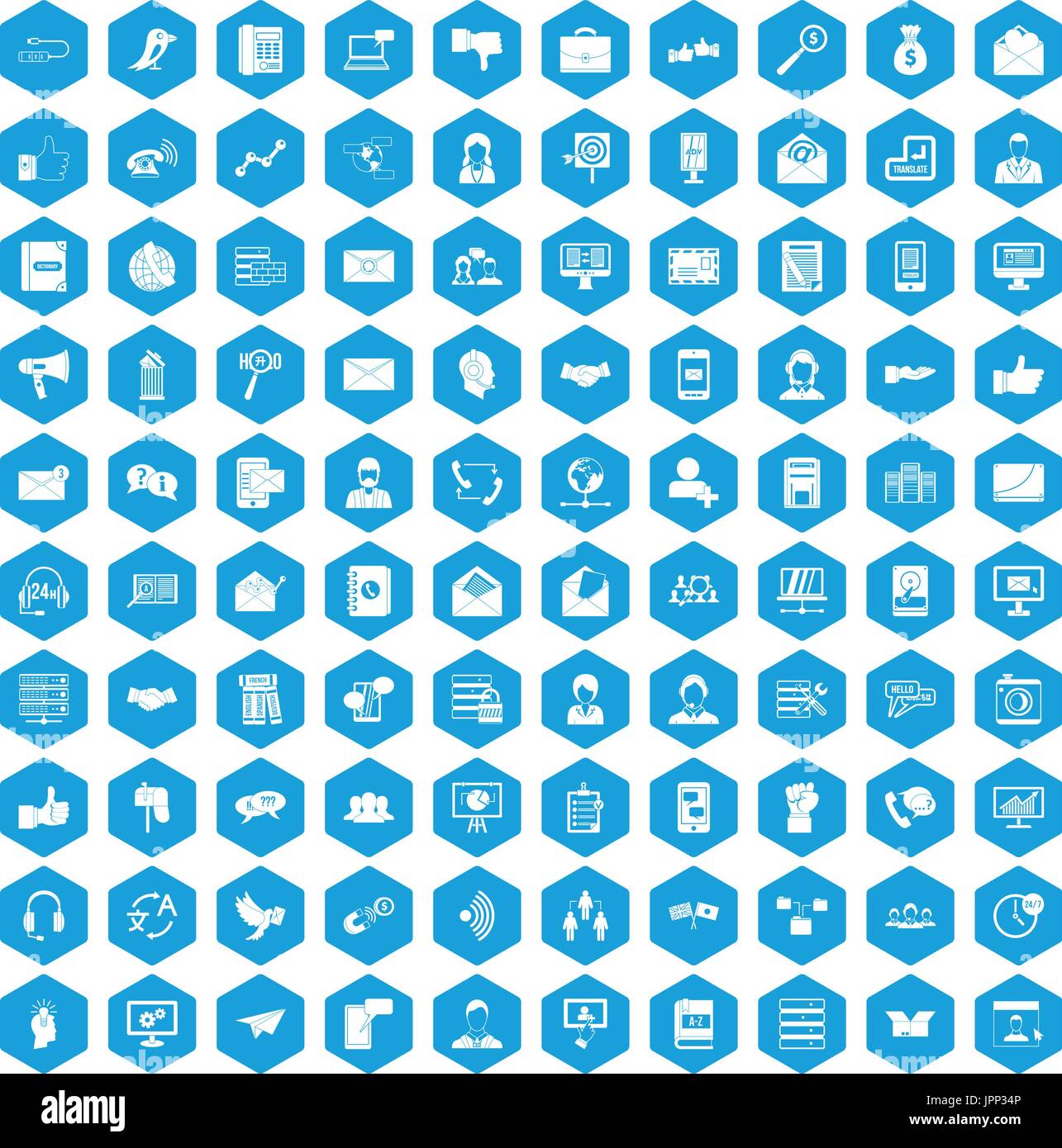 100 interaction icons set blue Stock Vector