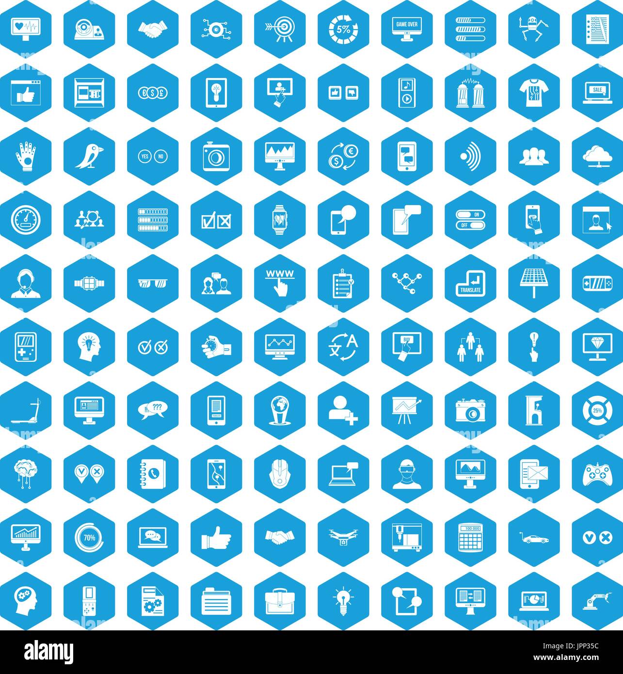 100 interface icons set blue Stock Vector