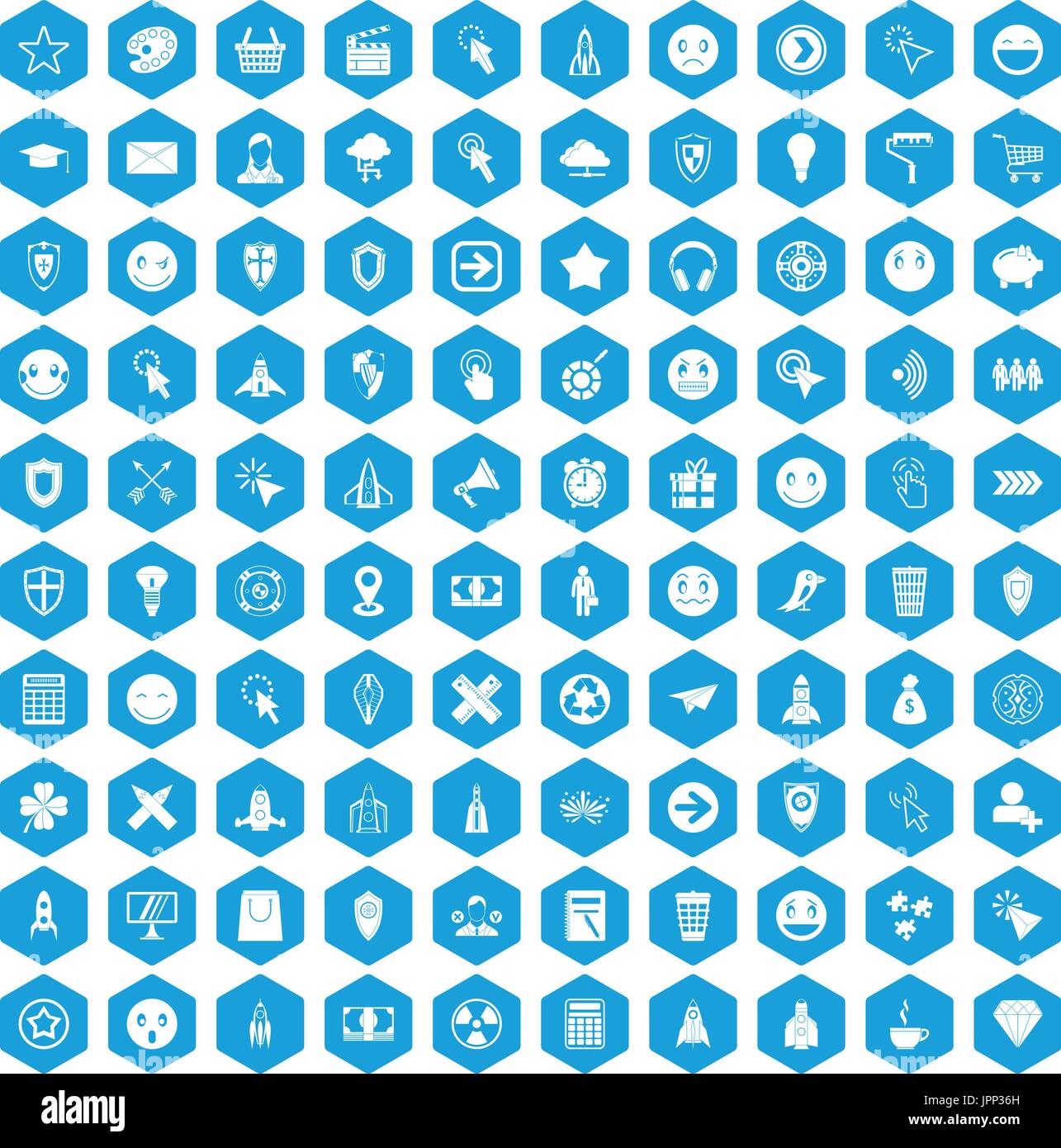 100 interface pictogram icons set blue Stock Vector