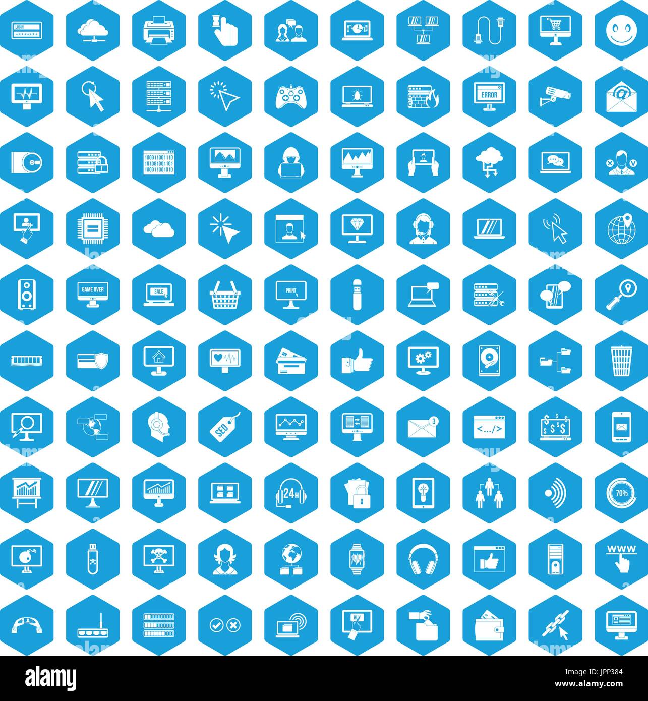 100 internet icons set blue Stock Vector