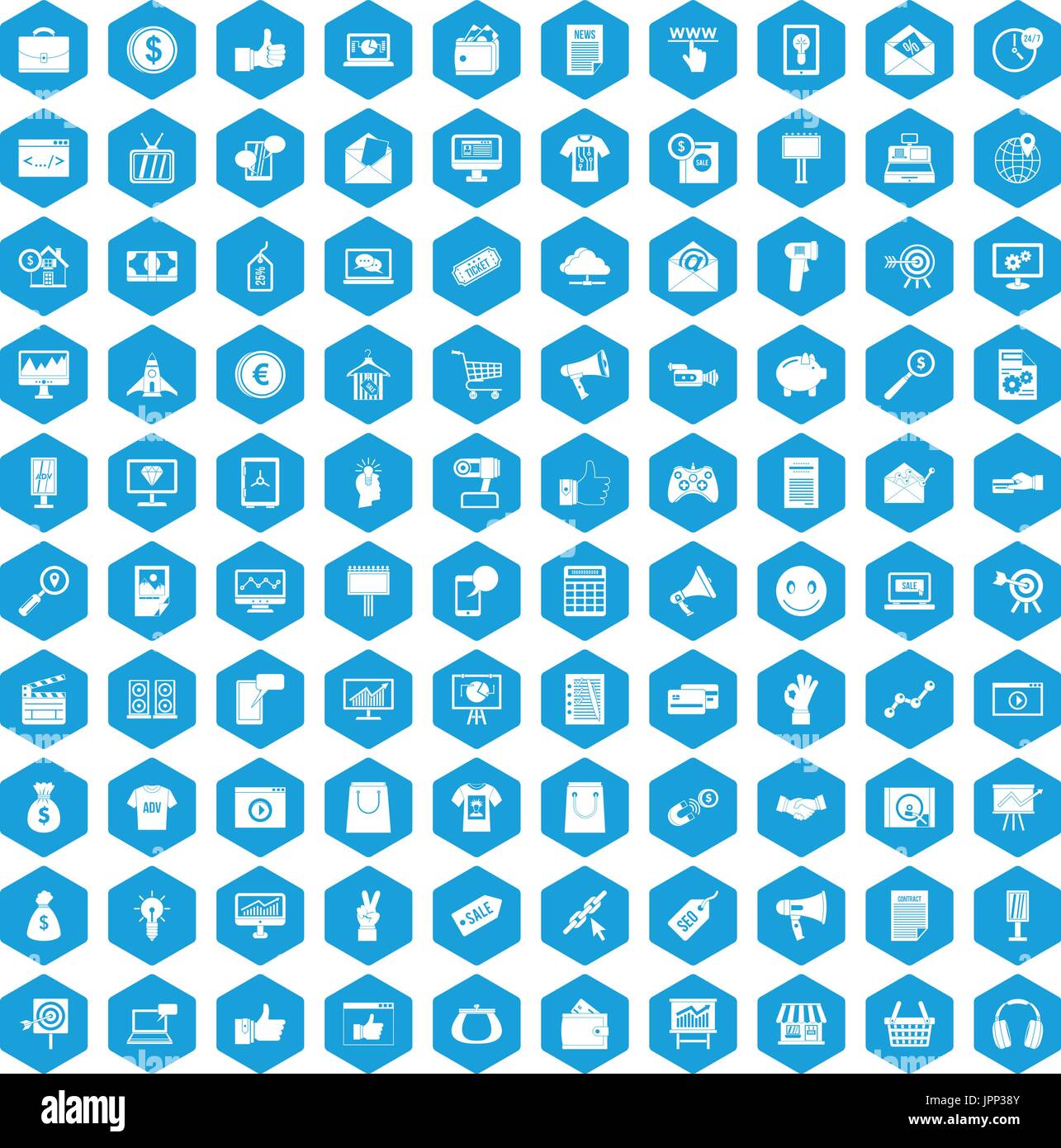 100 internet marketing icons set blue Stock Vector