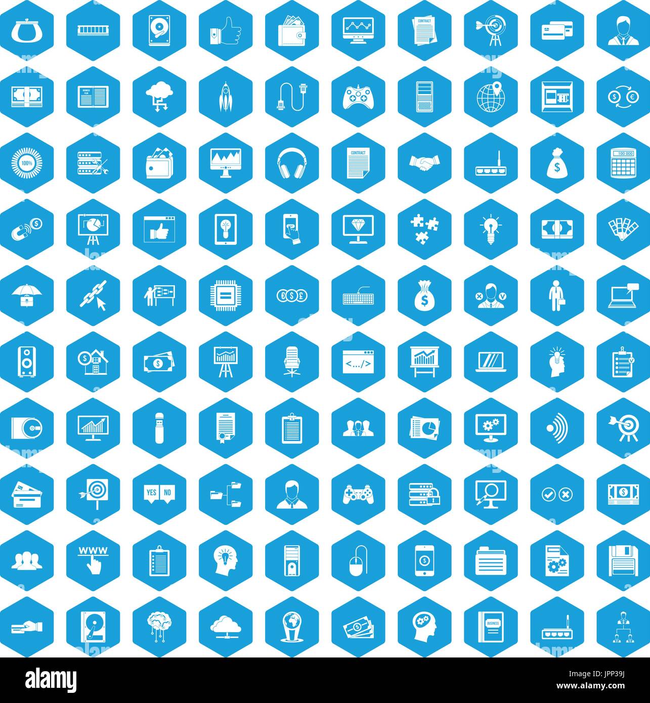 100 IT business icons set blue Stock Vector