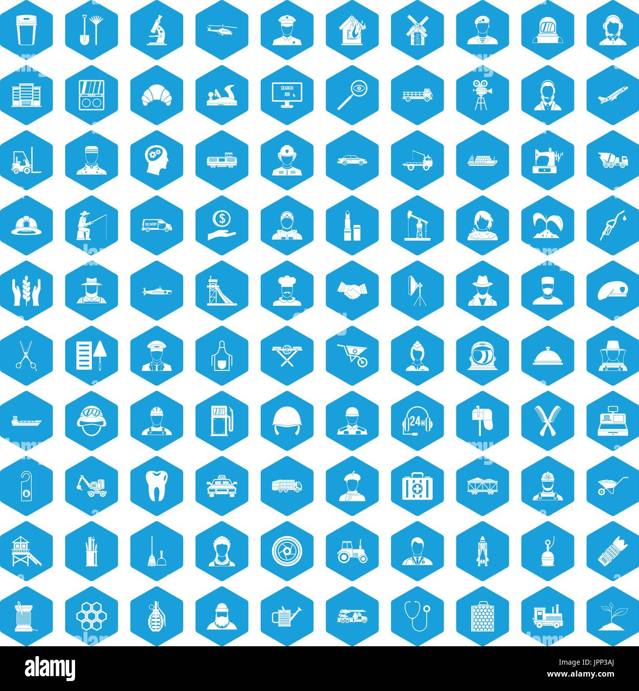 100 job icons set blue Stock Vector