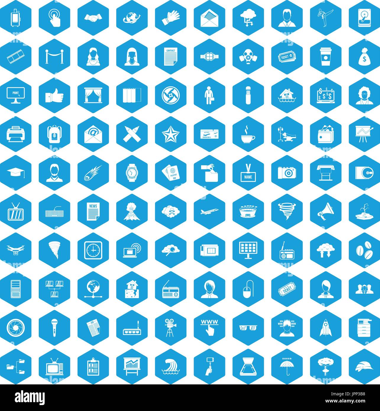 100 journalist icons set blue Stock Vector