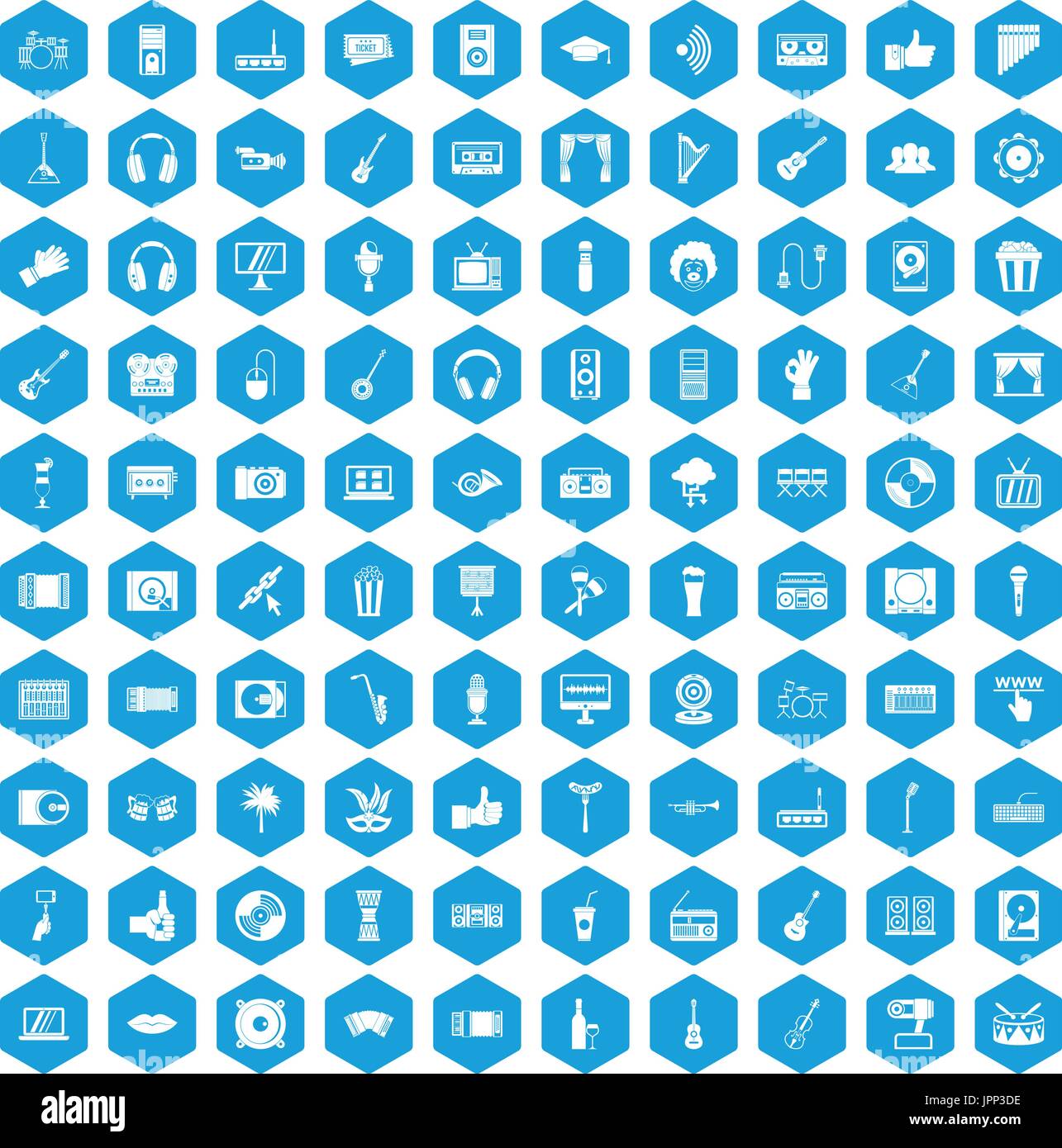 100 karaoke icons set blue Stock Vector