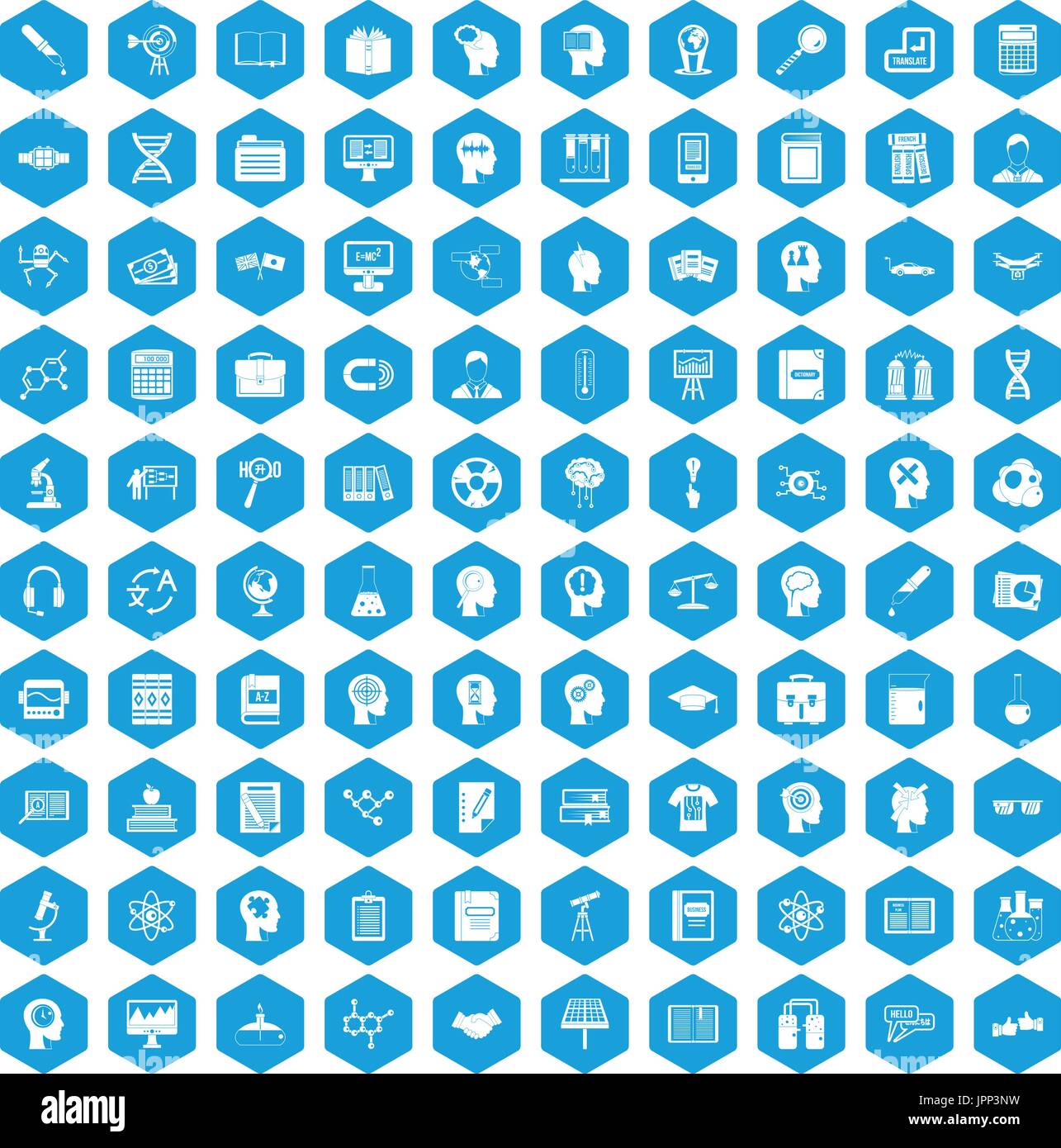 100 knowledge icons set blue Stock Vector