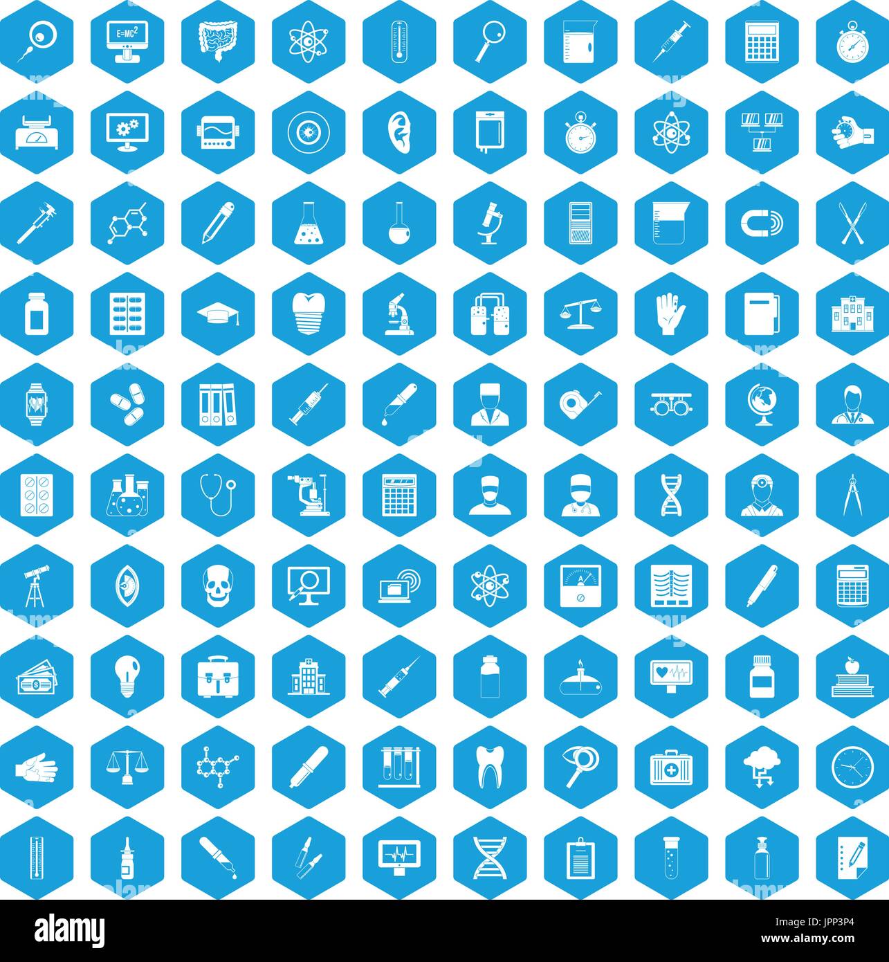 100 lab icons set blue Stock Vector
